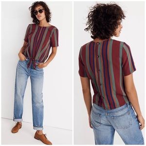 Madewell Button-Back Tie Tee in Rosalinda Stripe